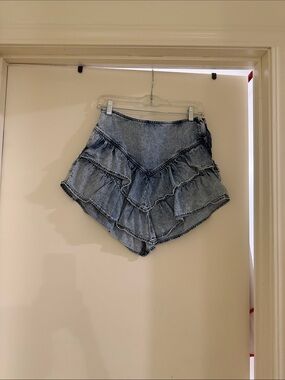 MOTHER Light Blue Ruffled Denim Skirt